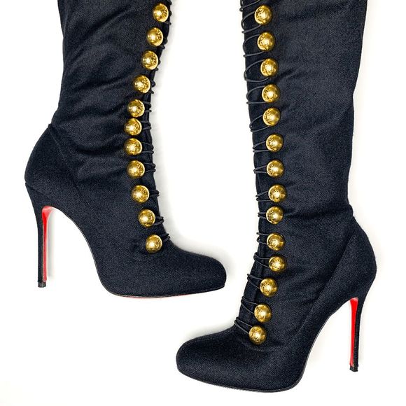 Christian Louboutin Ronfifi Supra 100 Flannel Marine Thigh High Boots EU 37 US 7 - Picture 3 of 12